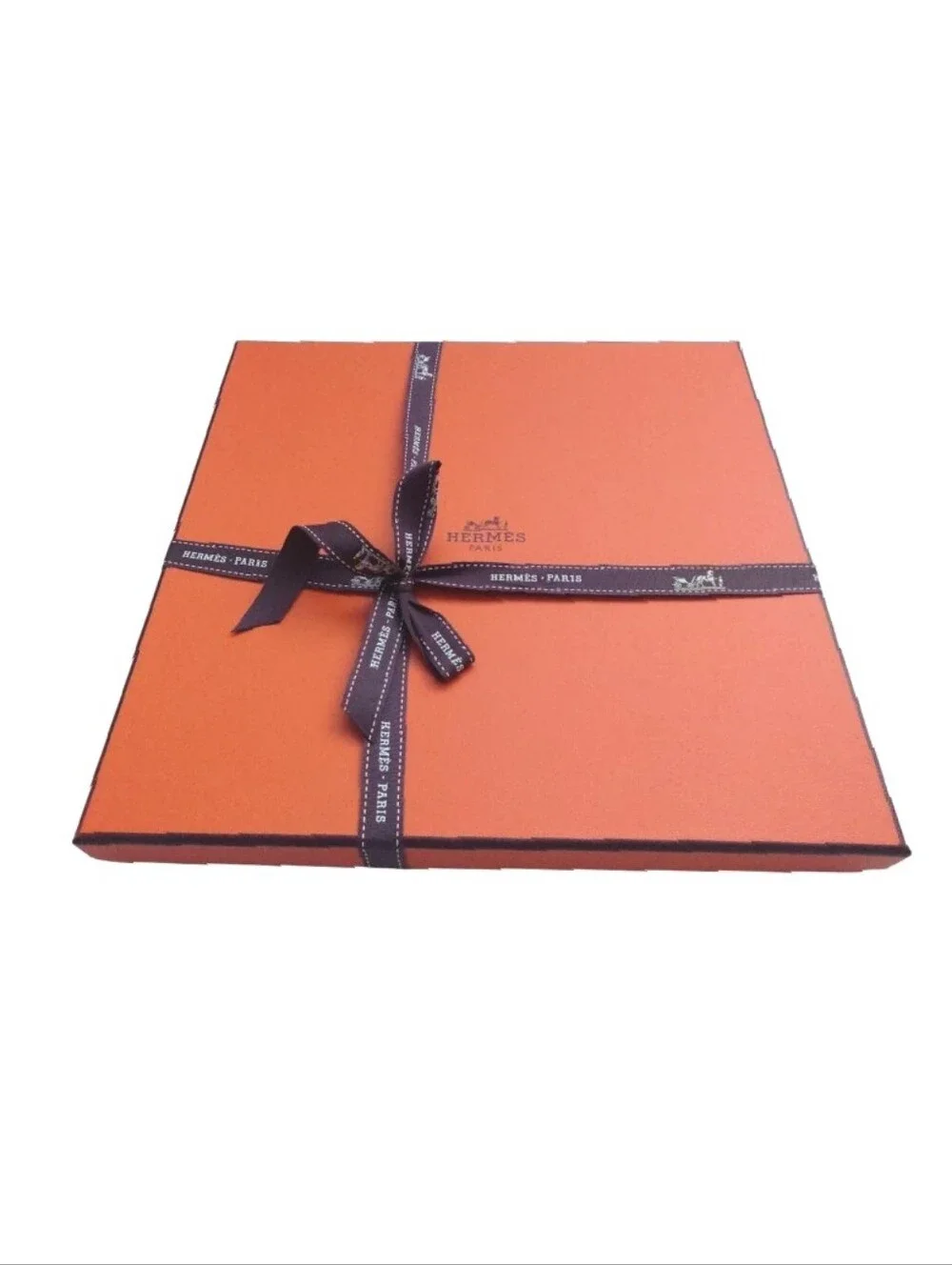 HERMES New Authentic Orange Square Scarf Gift Box with Brown Ribbon